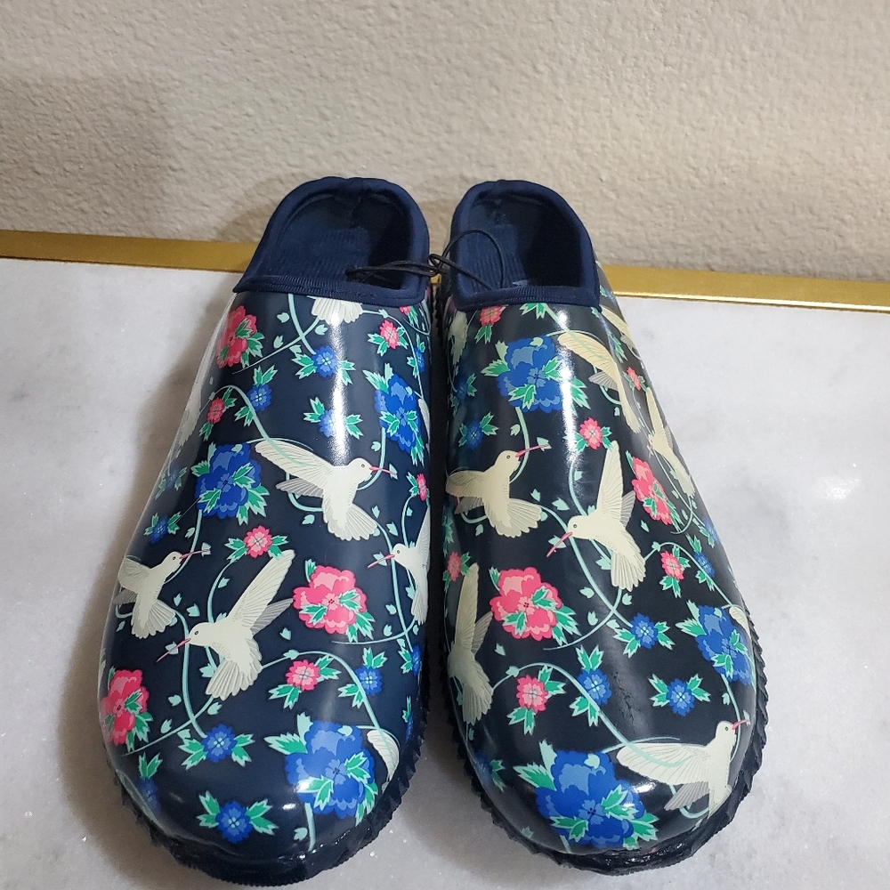 Western Chief Navy Blue Floral Bird Pattern Water Resistant Garden Clogs Women 9 - Picture 3 of 9